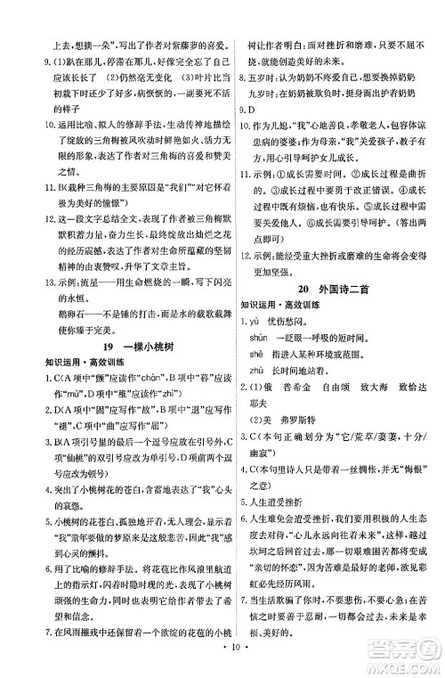 人民教育出版社2024年春能力培养与测试七年级语文下册人教版湖南专版答案