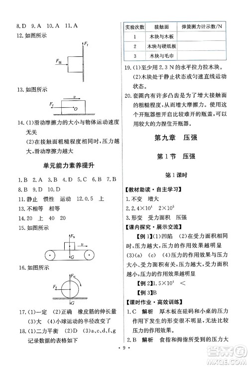 人民教育出版社2024年春能力培养与测试八年级物理下册人教版答案 人民教育出版社2024年春能力培养与测试八年级物理下册人教版答案