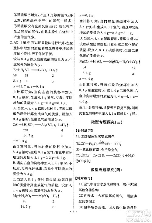 人民教育出版社2024年春能力培养与测试九年级化学下册人教版答案