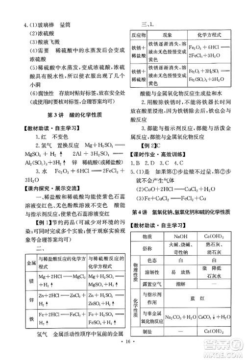 人民教育出版社2024年春能力培养与测试九年级化学下册人教版答案