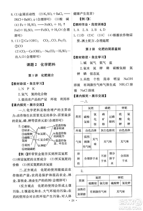 人民教育出版社2024年春能力培养与测试九年级化学下册人教版答案 人民教育出版社2024年春能力培养与测试九年级化学下册人教版答案