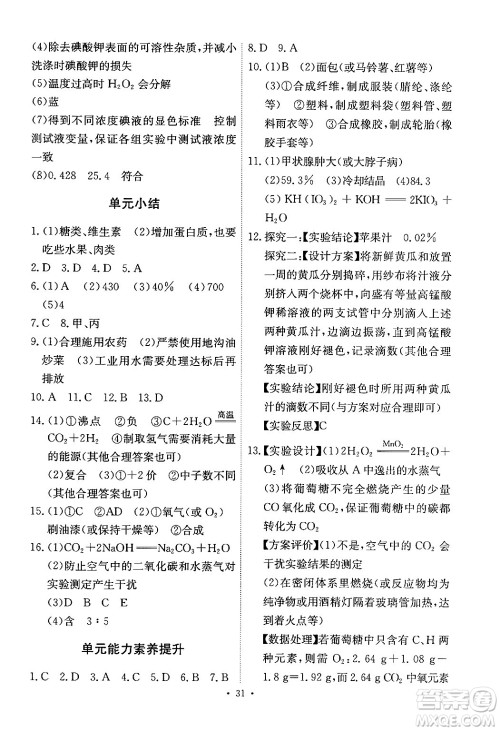 人民教育出版社2024年春能力培养与测试九年级化学下册人教版答案 人民教育出版社2024年春能力培养与测试九年级化学下册人教版答案