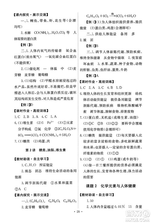 人民教育出版社2024年春能力培养与测试九年级化学下册人教版答案