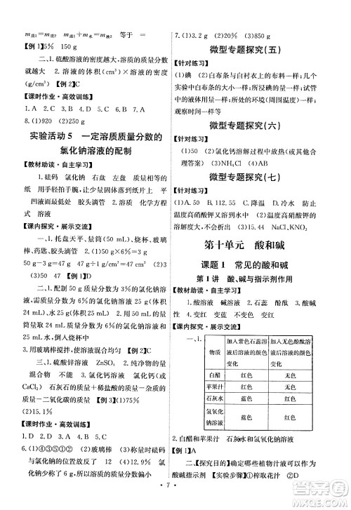 人民教育出版社2024年春能力培养与测试九年级化学下册人教版湖南专版答案