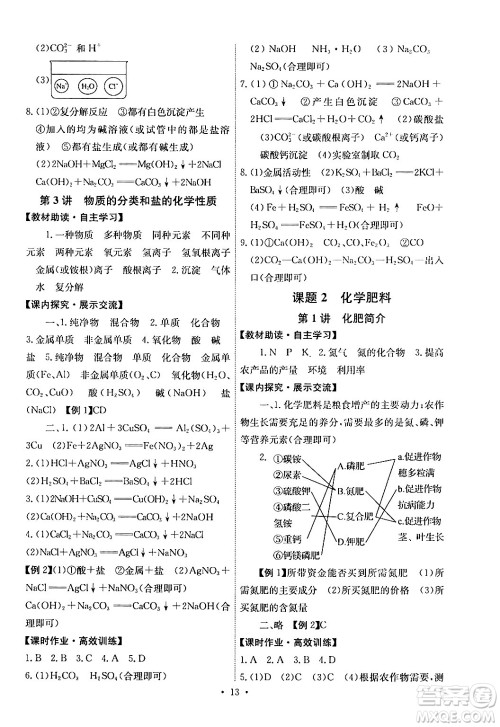 人民教育出版社2024年春能力培养与测试九年级化学下册人教版湖南专版答案