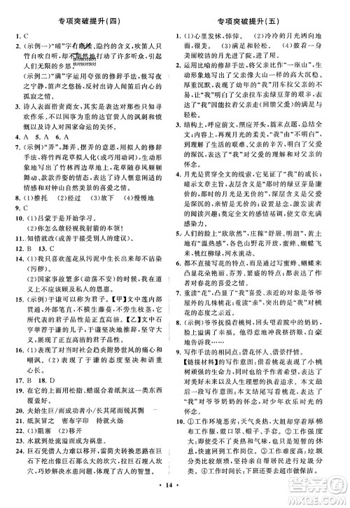 山东教育出版社2024年春初中同步练习册分层卷七年级语文下册通用版参考答案 山东教育出版社2024年春初中同步练习册分层卷七年级语文下册通用版参考答案