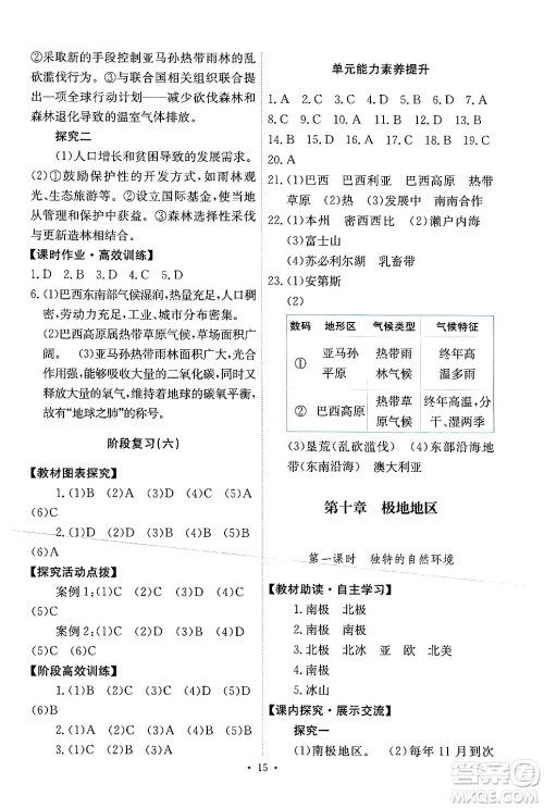 人民教育出版社2024年春能力培养与测试七年级地理下册人教版新疆专版答案