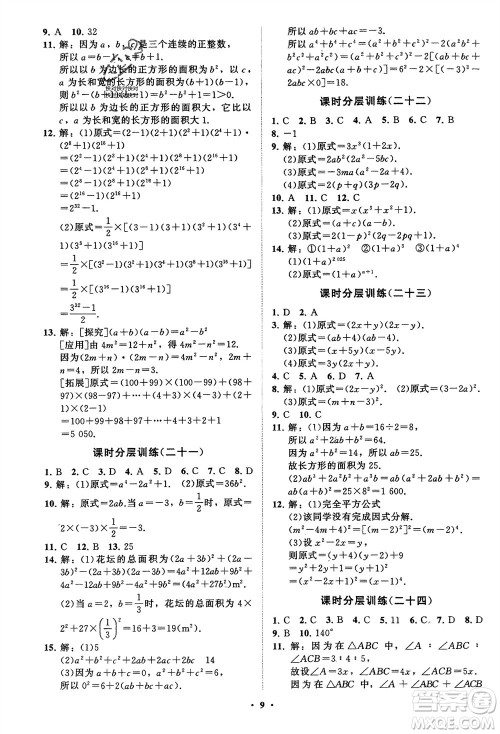 山东教育出版社2024年春初中同步练习册分层卷七年级数学下册通用版参考答案