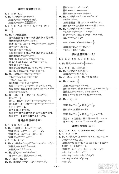 山东教育出版社2024年春初中同步练习册分层卷七年级数学下册通用版参考答案