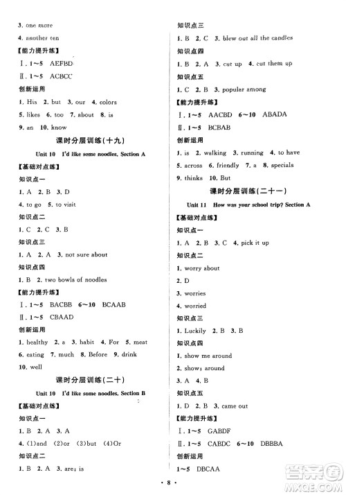 山东教育出版社2024年春初中同步练习册分层卷七年级英语下册人教版参考答案