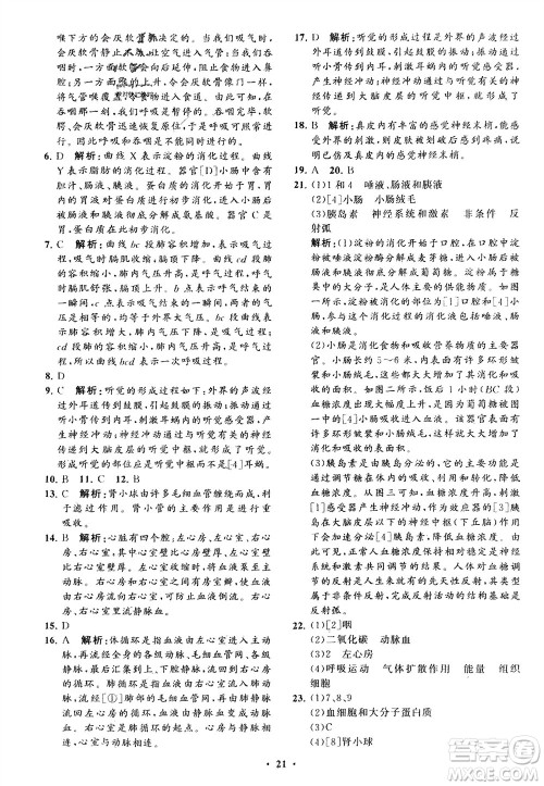 山东教育出版社2024年春初中同步练习册分层卷七年级生物下册通用版参考答案