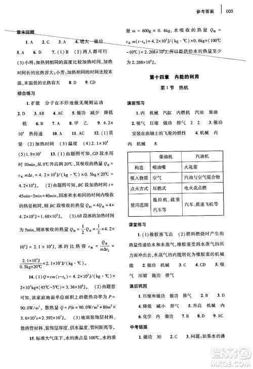 大象出版社2024年春基础训练九年级物理全一册人教版答案