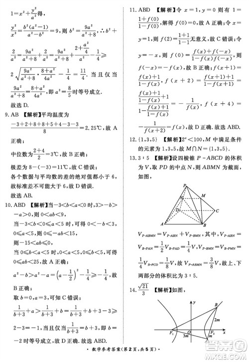 河南青桐鸣2024届高三下学期3月份大联考数学试题参考答案