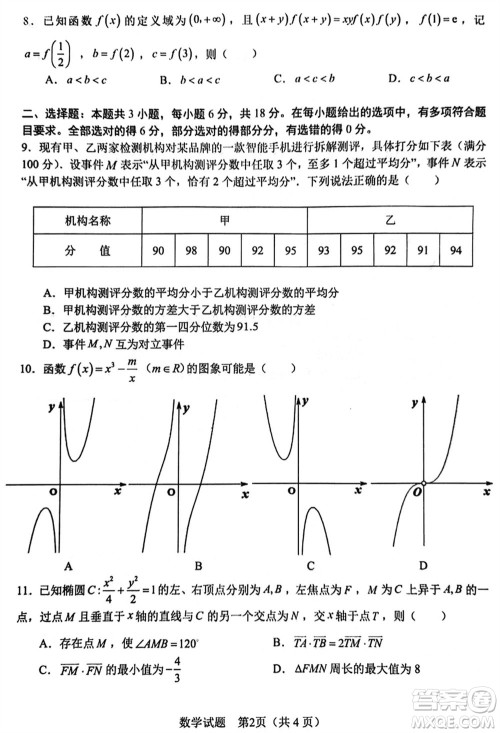 合肥市2024届高三下学期第一次教学质量检测数学参考答案