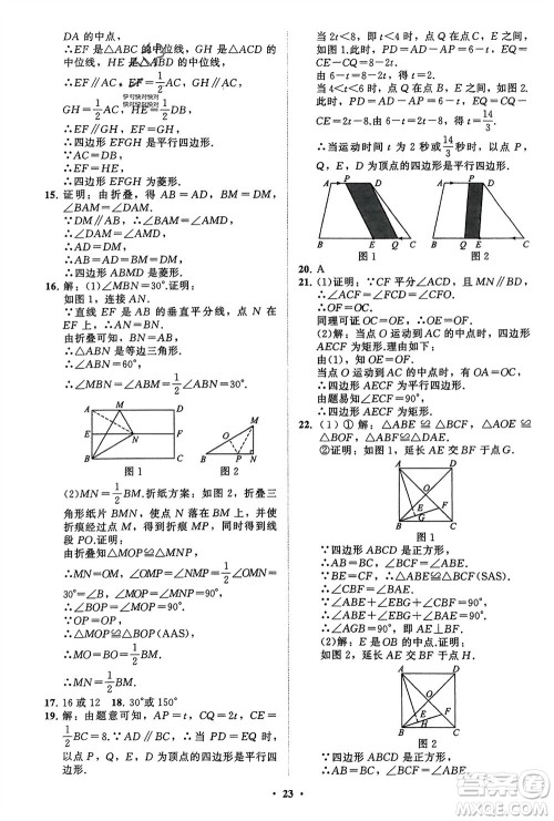 山东教育出版社2024年春初中同步练习册分层卷八年级数学下册通用版参考答案