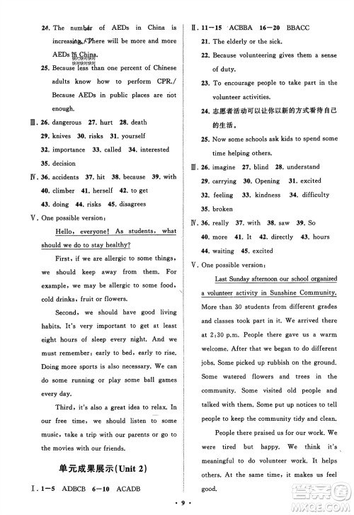 山东教育出版社2024年春初中同步练习册分层卷八年级英语下册人教版参考答案 山东教育出版社2024年春初中同步练习册分层卷八年级英语下册人教版参考答案