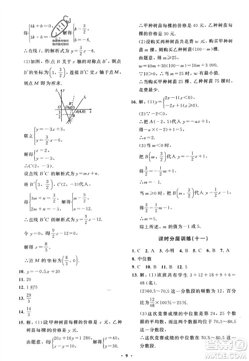 山东教育出版社2024年春初中同步练习册分层卷八年级数学下册人教版参考答案 山东教育出版社2024年春初中同步练习册分层卷八年级数学下册人教版参考答案