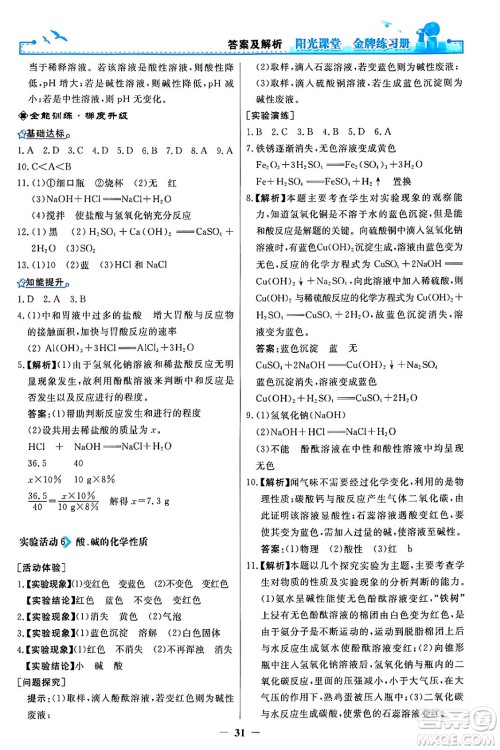 人民教育出版社2024年春阳光课堂金牌练习册九年级化学下册人教版答案