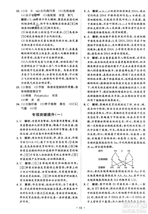 山东教育出版社2024年春初中同步练习册分层卷八年级生物下册五四学制鲁科版参考答案