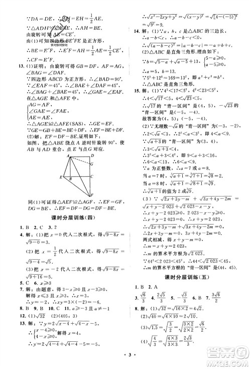 山东教育出版社2024年春初中同步练习册分层卷八年级数学下册五四学制鲁教版参考答案