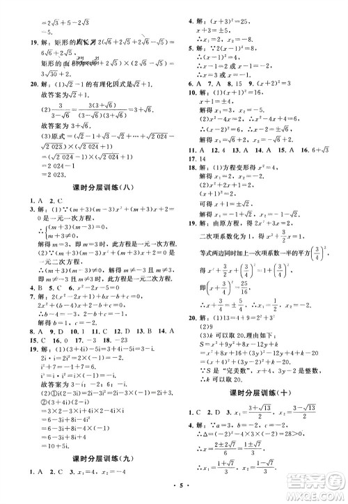 山东教育出版社2024年春初中同步练习册分层卷八年级数学下册五四学制鲁教版参考答案