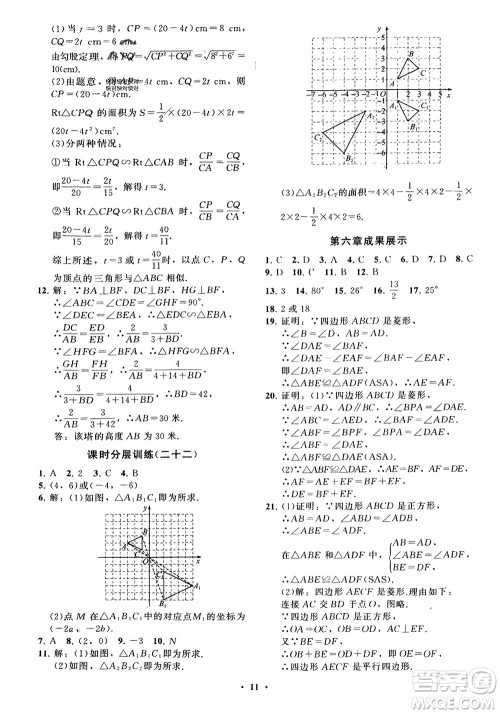 山东教育出版社2024年春初中同步练习册分层卷八年级数学下册五四学制鲁教版参考答案