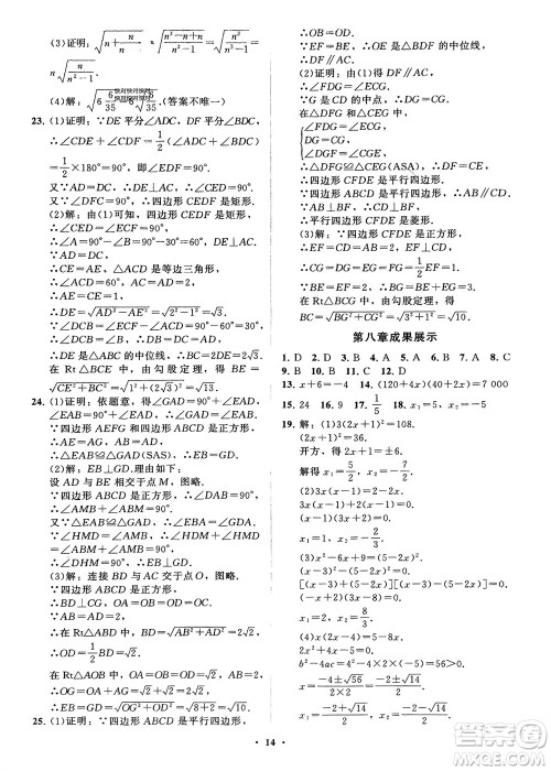 山东教育出版社2024年春初中同步练习册分层卷八年级数学下册五四学制鲁教版参考答案