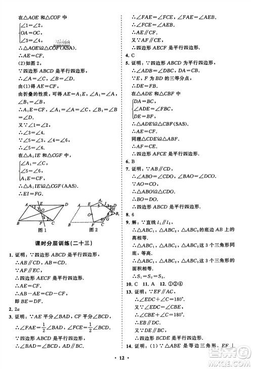 山东教育出版社2024年春初中同步练习册分层卷八年级数学下册北师大版参考答案