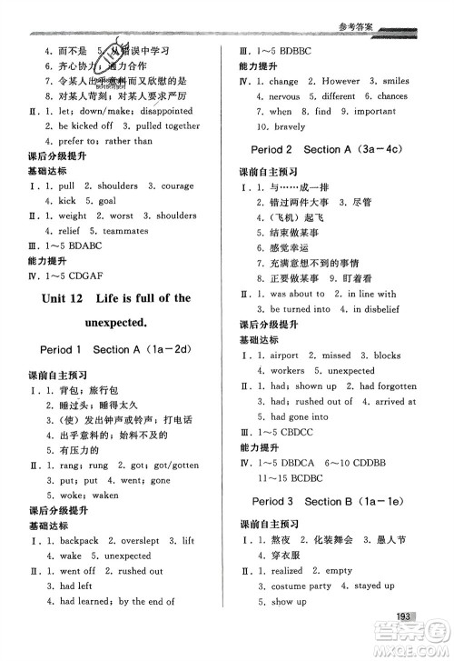 人民教育出版社2024年初中同步练习册九年级英语全册人教版参考答案