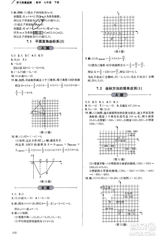 天津教育出版社2024年春学习质量监测七年级数学下册人教版参考答案