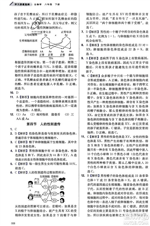 天津教育出版社2024年春学习质量监测八年级生物下册人教版参考答案