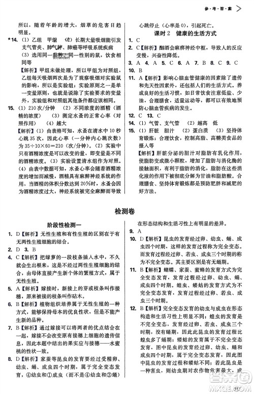 天津教育出版社2024年春学习质量监测八年级生物下册人教版参考答案