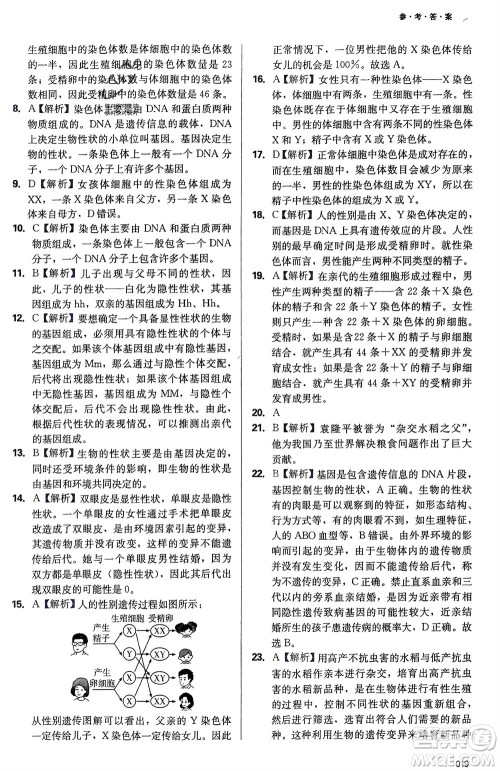 天津教育出版社2024年春学习质量监测八年级生物下册人教版参考答案