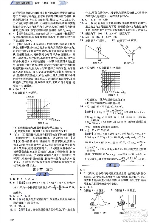 天津教育出版社2024年春学习质量监测八年级物理下册人教版参考答案