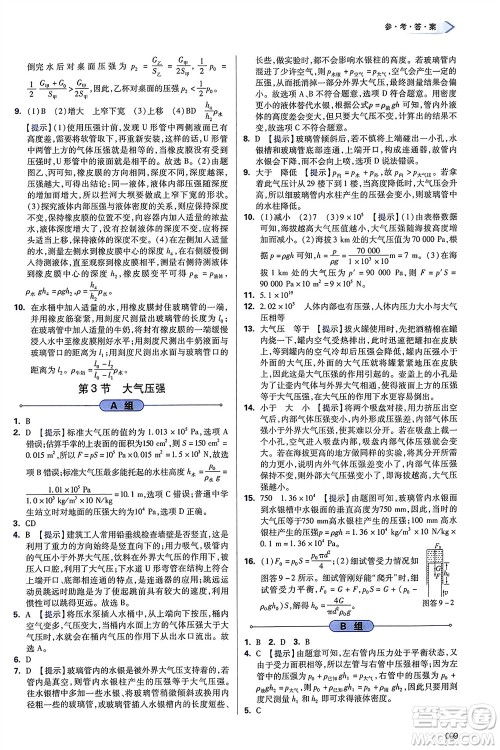 天津教育出版社2024年春学习质量监测八年级物理下册人教版参考答案