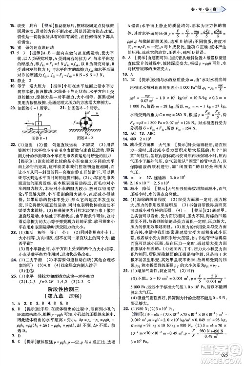 天津教育出版社2024年春学习质量监测八年级物理下册人教版参考答案