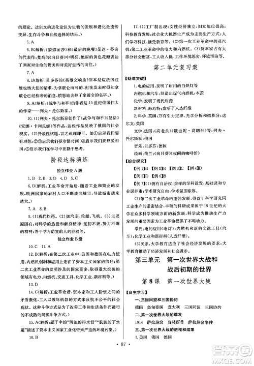 湖北教育出版社2024年春长江全能学案同步练习册九年级历史下册人教版答案 湖北教育出版社2024年春长江全能学案同步练习册九年级历史下册人教版答案