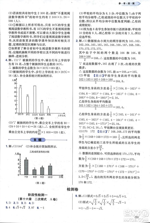 天津教育出版社2024年春学习质量监测八年级数学下册人教版参考答案