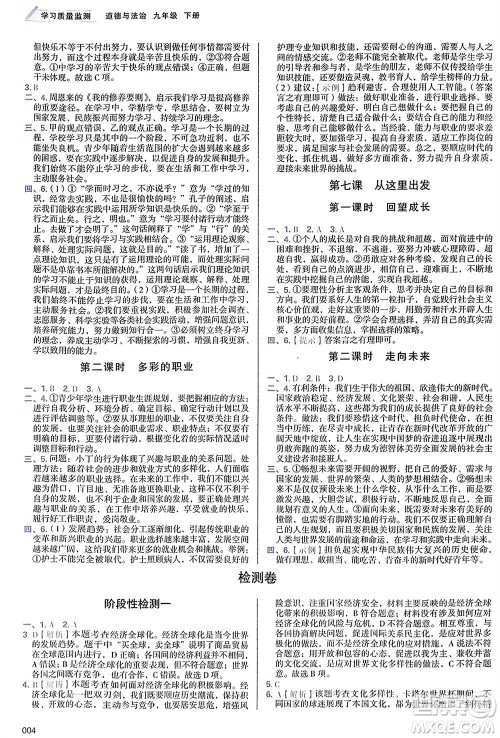 天津教育出版社2024年春学习质量监测九年级道德与法治下册人教版参考答案 天津教育出版社2024年春学习质量监测九年级道德与法治下册人教版参考答案