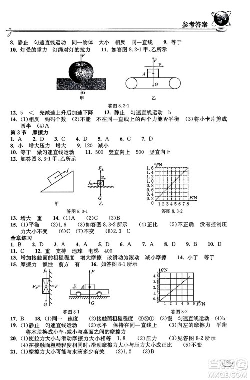 湖北教育出版社2024年春长江作业本同步练习册八年级物理下册人教版答案