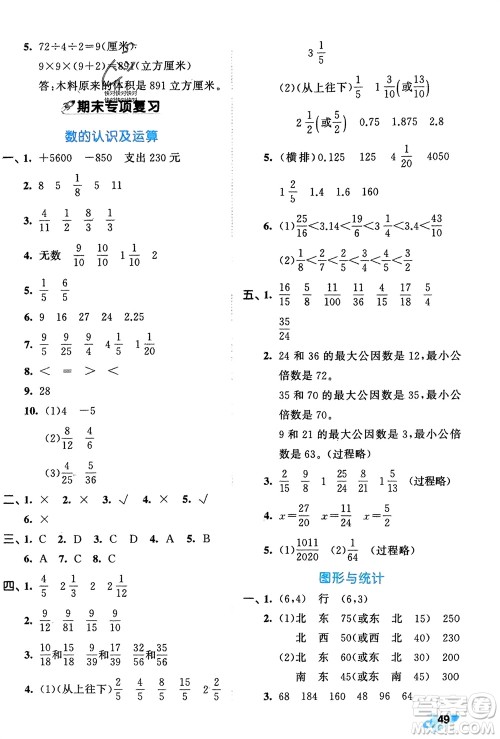 西安出版社2024年春53全优卷五年级数学下册青岛版参考答案