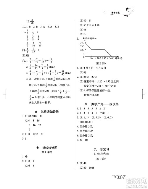 湖北教育出版社2024年春长江作业本同步练习册五年级数学下册人教版答案
