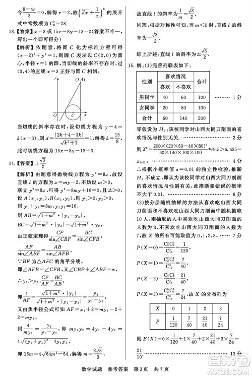 T8联考山西省2024届高三下学期第二次学业质量评价数学试题参考答案