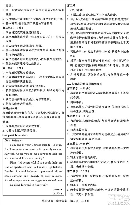 T8联考山西省2024届高三下学期第二次学业质量评价英语试题参考答案