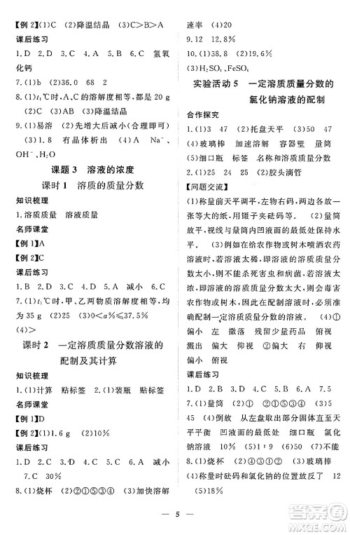 江西人民出版社2024年春一课一练创新练习九年级化学下册人教版答案