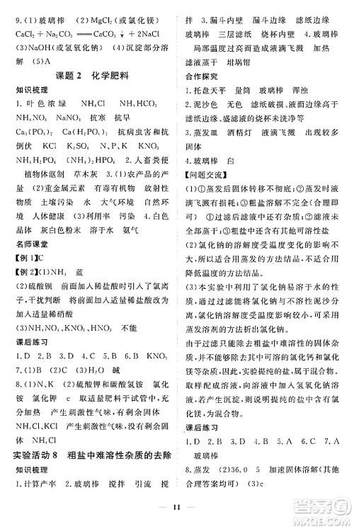 江西人民出版社2024年春一课一练创新练习九年级化学下册人教版答案