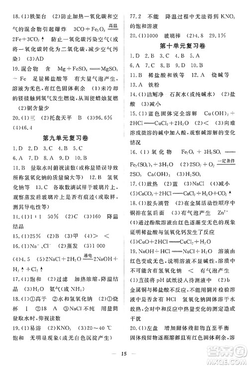 江西人民出版社2024年春一课一练创新练习九年级化学下册人教版答案