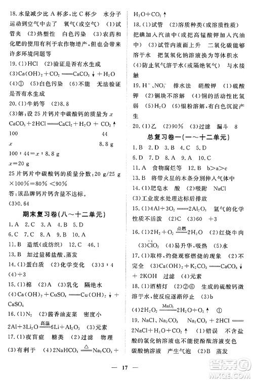 江西人民出版社2024年春一课一练创新练习九年级化学下册人教版答案