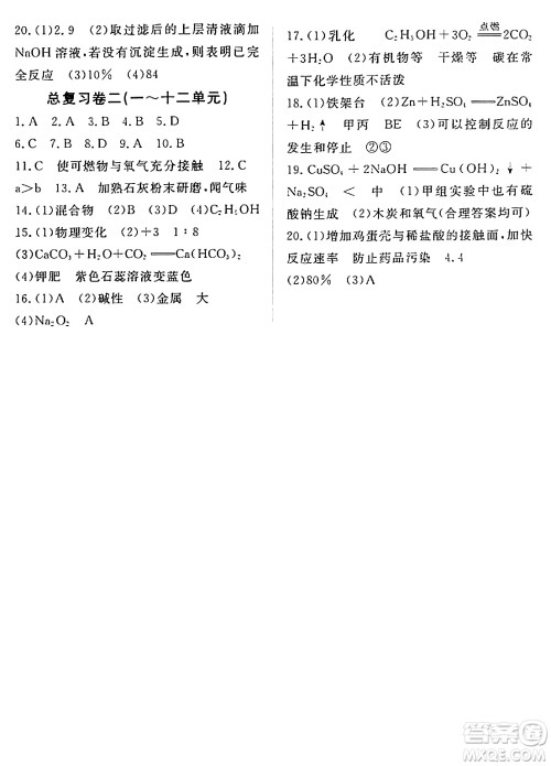 江西人民出版社2024年春一课一练创新练习九年级化学下册人教版答案