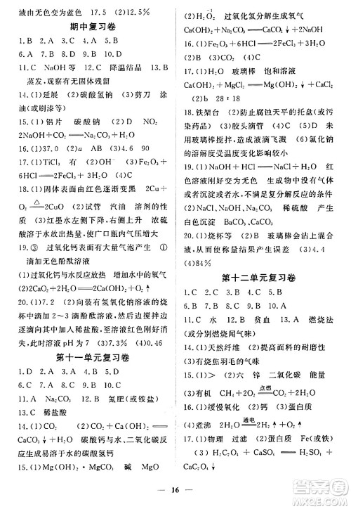 江西人民出版社2024年春一课一练创新练习九年级化学下册人教版答案